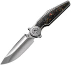RK0209: Rike Viper 3 V2 framelock, orange marble carbon fiber handle, 3.38" satin M398 spear point blade