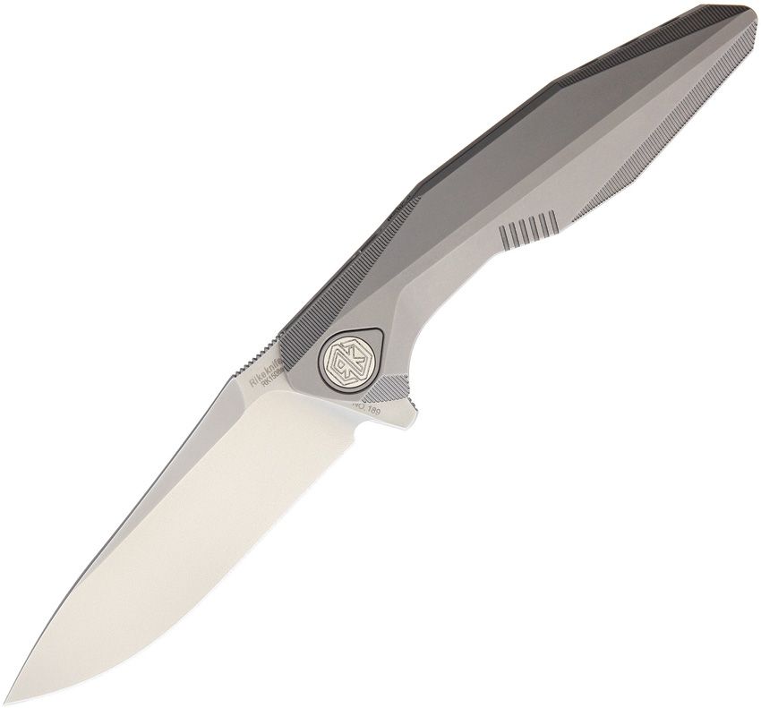 RK1508S: Rike 1508S framelock, gray titanium handle, 3.25" satin M390 drop point blade