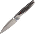 RKBAIDISRCF: Rike Baidi-S linerlock, gray titanium handle with red carbon fiber inlay, 3.25" bead blast M390 sheepsfoot blade