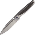 RKBAIDITBCF: Rike Baidi-T linerlock, gray titanium handle with black carbon fiber inlay, 3.25" bead blast M390 tanto blade