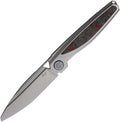 RKBAIDITRCF: Rike Baidi-T linerlock, gray titanium handle with red carbon fiber inlay, 3.25" bead blast M390 tanto blade
