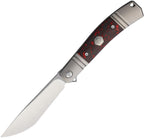 RKKD02PRCF: Rike KD02 framelock, gray titanium handle with black and red carbon fiber inlay, 3.25" satin M390 blade