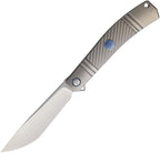 RKKD03P: Rike KD03 framelock, gray sculpted titanium handle, 3.25" satin M390 modified tanto blade