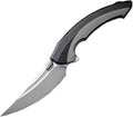 RKLAMELLABDP: Rike Lamella linerlock, black DLC and gray titanium handle, 4" satin M390 blade