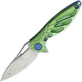 RKMINIG: Rike Hummingbird mini framelock, green anodized titanium handle, 1.63" Damasteel DS93X blade