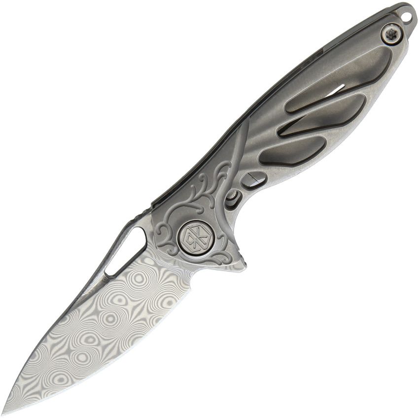 RKMINIPL: Rike Hummingbird mini framelock, satin titanium handle, 1.63" Damasteel DS93X blade