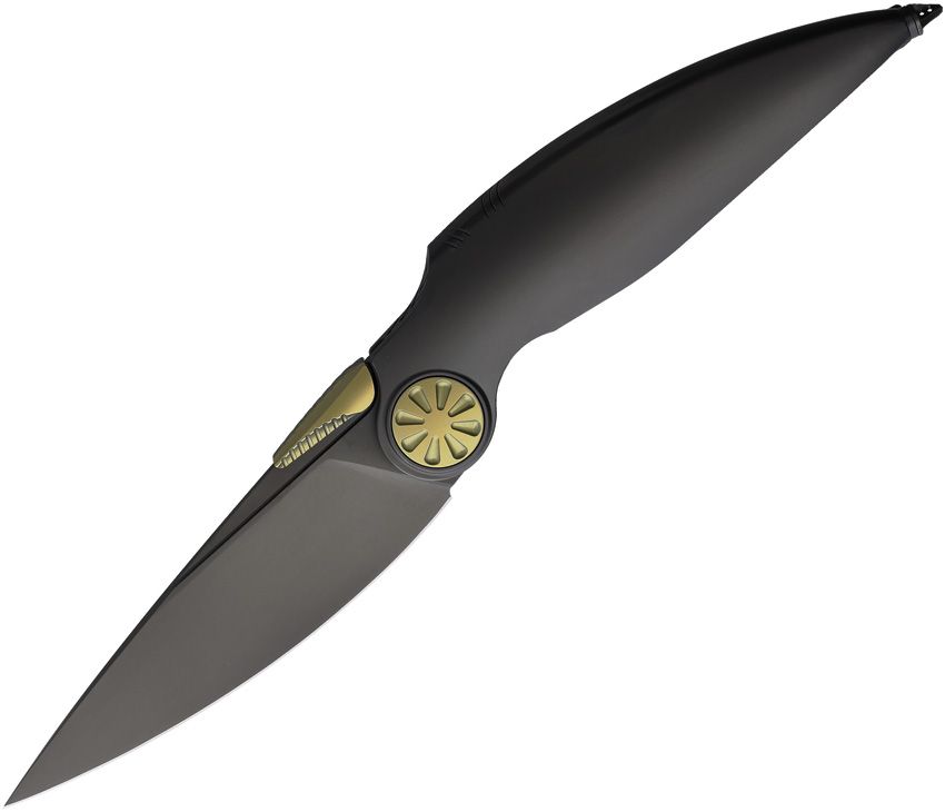 RKPREDATORB: Rike Predator integral framelock, black DLC titanium handle, 3.75" black DLC M390 blade