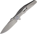 RKSHADOWS: Rike Shadow S linerlock, gray titanium handle with blue accents, 3.75" satin M390 drop point blade