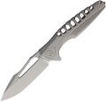 RKTHOR5PL: Rike Thor 5 framelock, gray skeletonized titanium handle, 3.75" bead blast M390 modified tanto blade