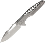 RKTHOR5PL: Rike Thor 5 framelock, gray skeletonized titanium handle, 3.75" bead blast M390 modified tanto blade