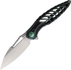 RKTHOR6MBG: Rike Thor 6 framelock, black and green titanium handle, 3.25" satin M390 drop point blade