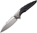 RKTHOR7TIG10B: Rike Thor 7 Integral framelock, black G10 handle with titanium bolsters, 3.75" satin 154CM spear point blade