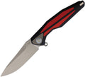 RKTULAYBR: Rike Tulay linerlock, black and red G10 handle, 3.75" satin 154CM blade