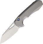 REMETTE Camel button linerlock folding knife with satin M390 sheepsfoot blade and gray titanium handle (RMTCMLT2)