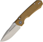 Remette Rhino button lock folding knife with sand blast 14C28N blade and brown canvas micarta handle (RMTMC26A)