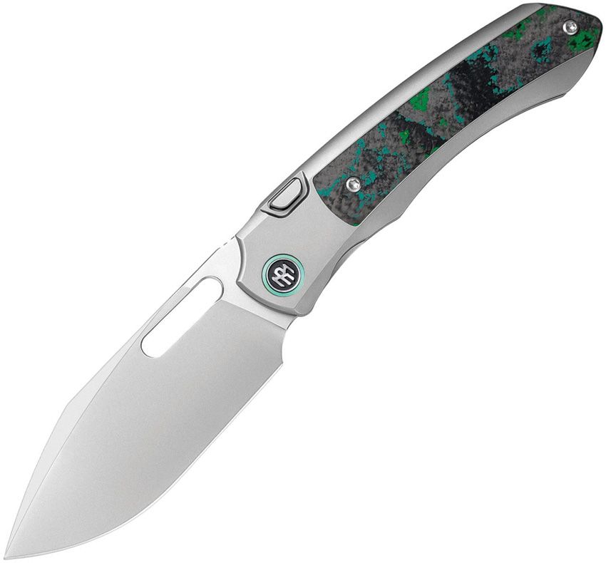Remette Orca button framelock folding knife with M390 blade and gray titanium handle with Kelp Bed Camo inlay (RMTORCAKD)