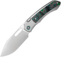 Remette Orca button framelock folding knife with M390 blade and gray titanium handle with Kelp Bed Camo inlay (RMTORCAKD)