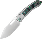 Remette Orca button framelock folding knife with M390 blade and gray titanium handle with Kelp Bed Camo inlay (RMTORCAKD)