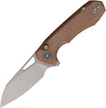 REMETTE Camel button linerlock folding knife with sand blast 14C28N sheepsfoot blade and brown micarta handle (RMTRTCMLF)