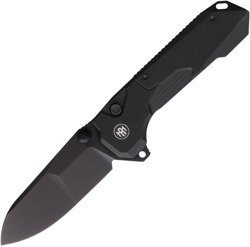 REMETTE Cosmic button linerlock folding knife with black titanium coated 14C28N blade and black G10 handle (RMTRTCOGB)