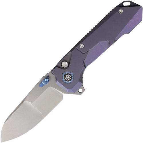 REMETTE Cosmic button linerlock folding knife with pearlescent 14C28N blade and purple titanium handle (RMTRTCOTB)