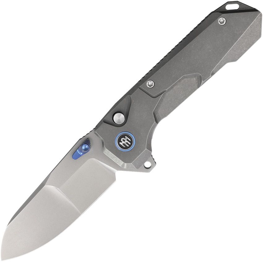 REMETTE Cosmic button linerlock folding knife with pearlescent 14C28N blade and gray titanium handle (RMTRTCOTG)