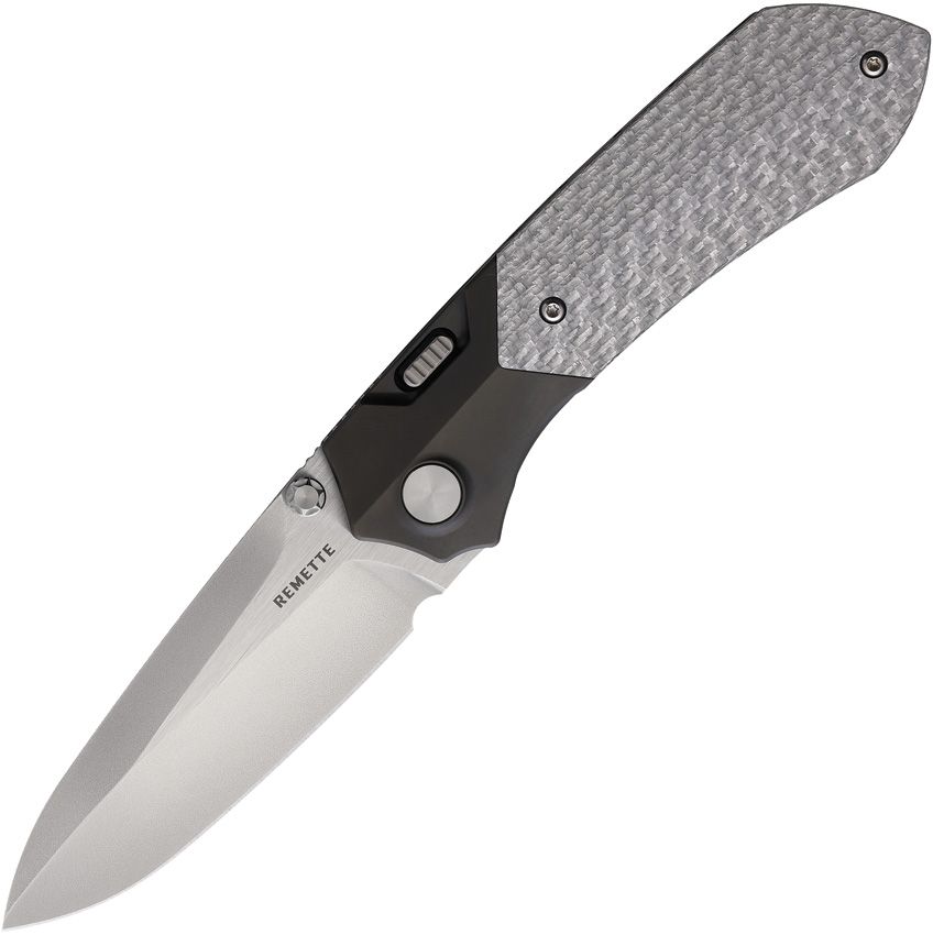 Remette RTPT framelock folding knife with bead blast M390 blade and black titanium handle with carbon fiber inlay (RMTRTPTB)
