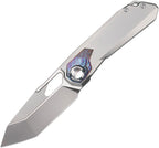 Remette Peregrine Falcon linerlock folding knife with pearlescent M390 reverse tanto blade and gray titanium handle (RMTT1G)