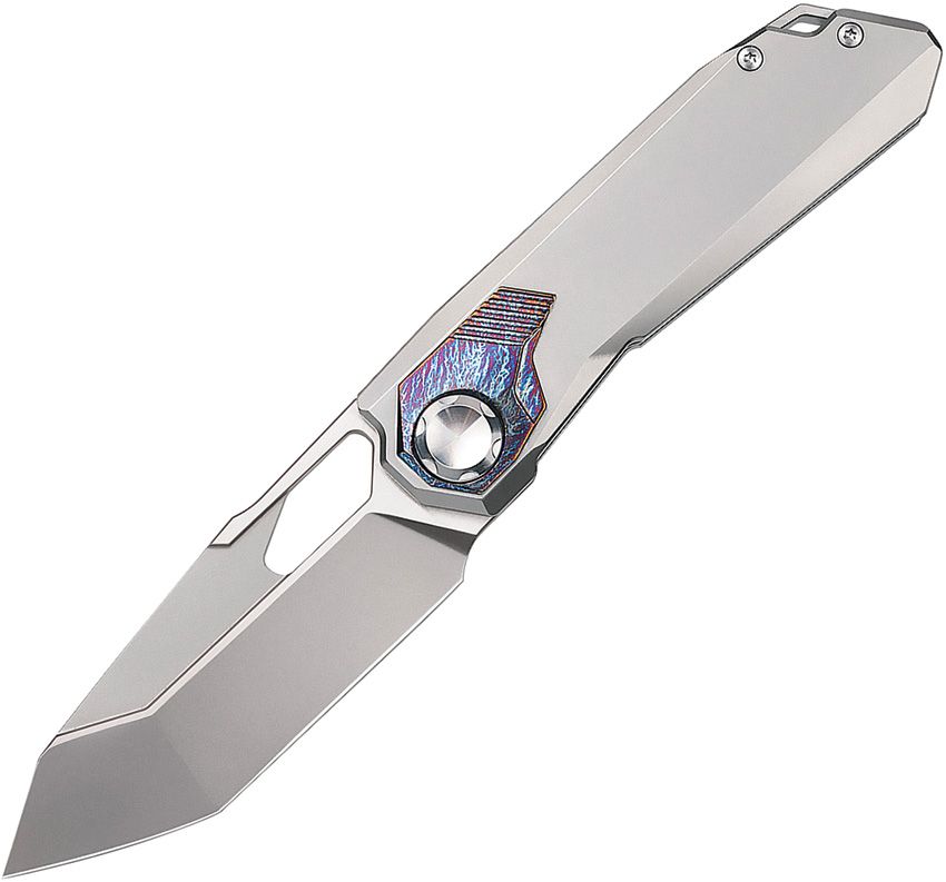 Remette Peregrine Falcon linerlock folding knife with pearlescent M390 reverse tanto blade and gray titanium handle (RMTT1G)