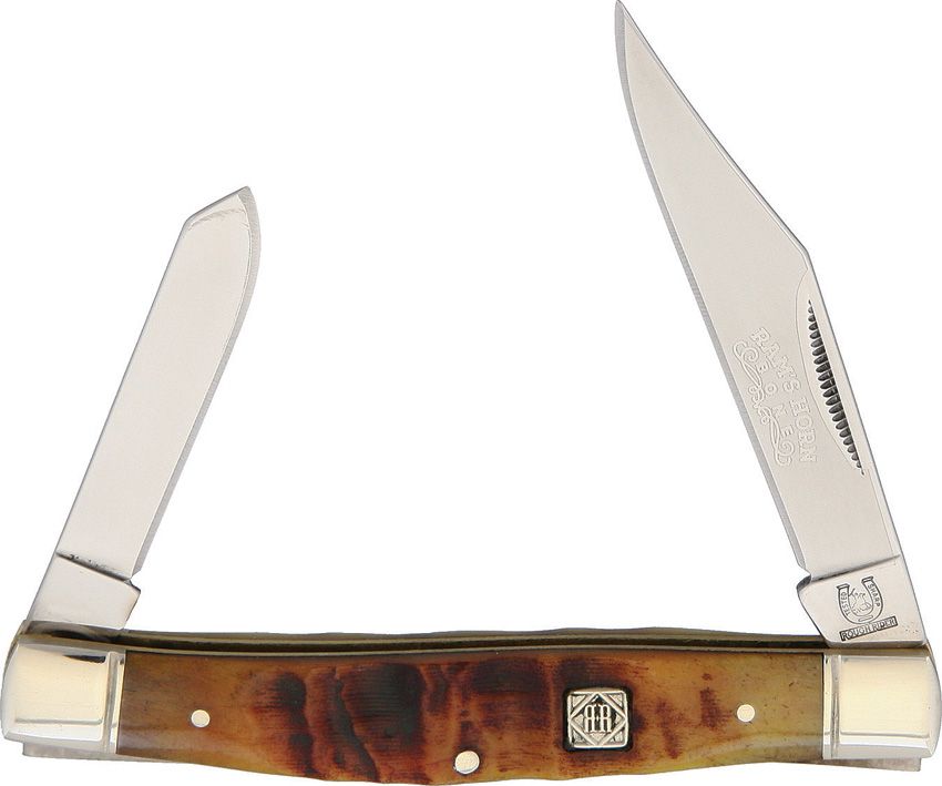 RR1596: Rough Ryder Stockman, Ram's Horn handle, mirror finish clip and spey blades