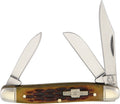 RR194: Rough Ryder Small Stockman, amber jigged bone handle, satin 440 clip pen and sheepsfoot blades