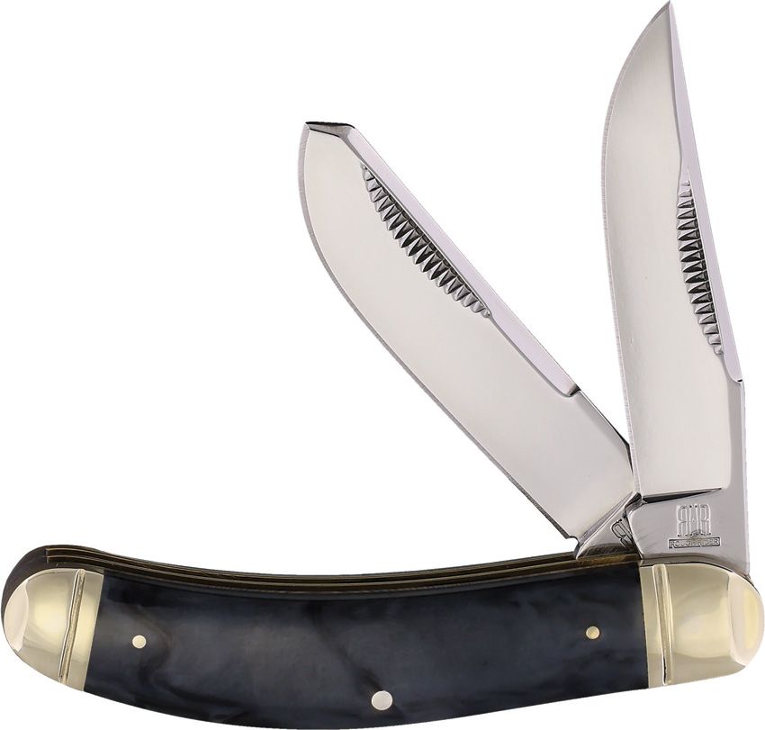 Rough Ryder Sowbelly two-blade pocket knife with mirror stainless clip and spey blades and black marble handle (RR2077)
