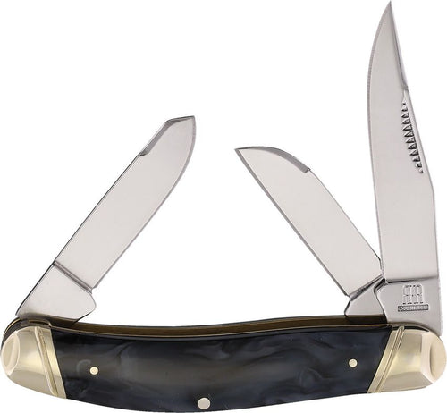 Rough Ryder Sowbelly three-blade pocket knife with mirror stainless blades and black marble resin handle (RR2078)