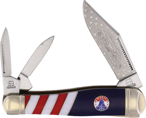 Rough Ryder Whittler USA 250th Anniversary pocket knife with mirror stainless blades and red white blue handle (RR2736)