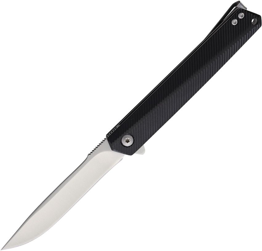 RR2746: Rough Ryder Slim linerlock, black sculpted aluminum handle, 3.75" satin stainless drop point blade