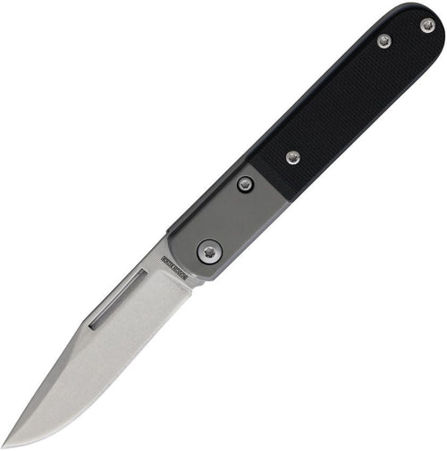 Rough Ryder Barlow pocket knife with stonewash stainless clip blade and black G10 handle with blue liners (RR2761)