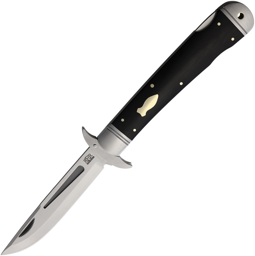 RRR019: Rough Ryder Reserve Kayak lockback, oak handle, 5" satin D2 blade