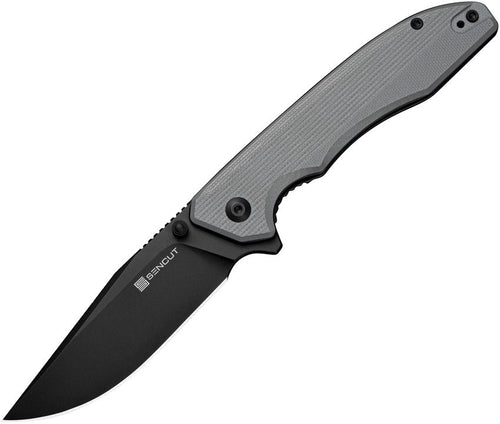 S250561: Sencut Sylor linerlock, gray G10 handle, 3.38" black D2 clip point blade