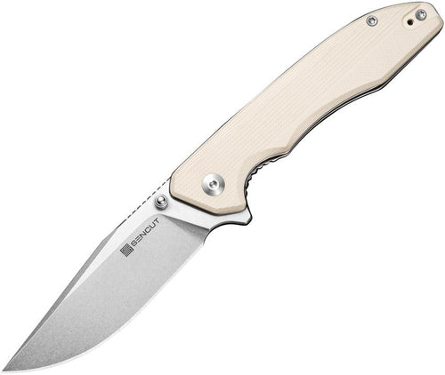 S250562: Sencut Sylor linerlock, ivory G10 handle, 3.38" stonewash D2 clip point blade