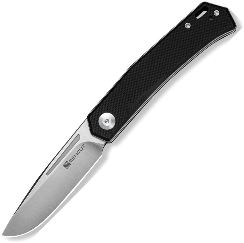 S250891: Sencut Braxx slip joint, black G10 handle, 3.13" satin flat ground D2 clip point blade