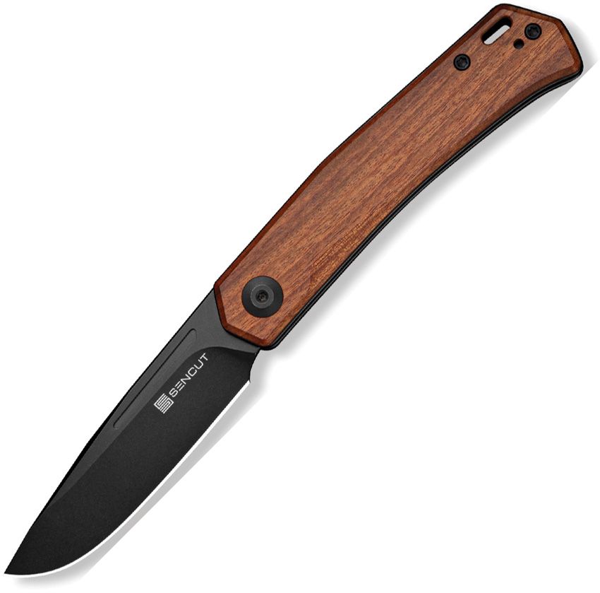 S250893: Sencut Braxx slip joint, brown wood handle, 3.13" black finish D2 clip point blade