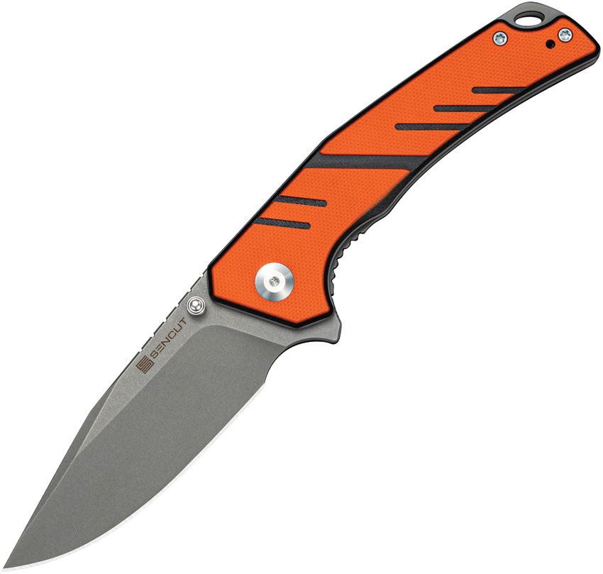 S250991: Sencut Quirk linerlock, orange G10 handle, 3.38" stonewash D2 blade