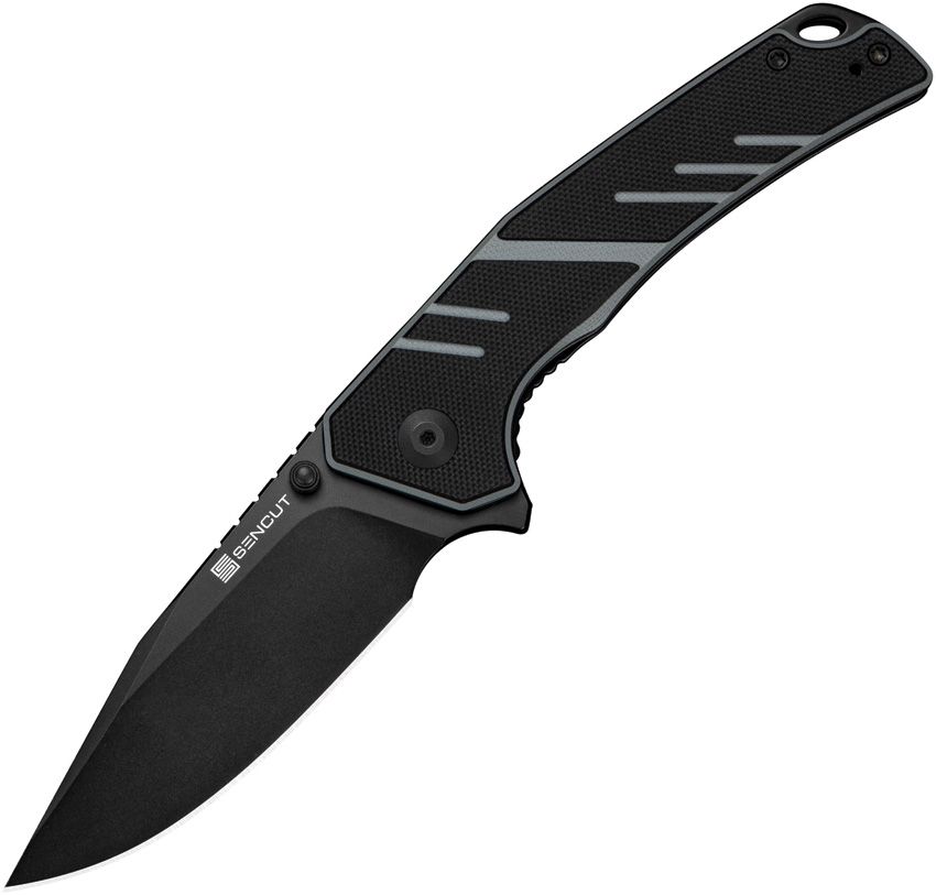 S250992: Sencut Quirk linerlock, black and gray G10 handle, 3.38" black stonewash D2 blade