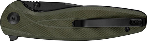 SENCUT Vyrce Linerlock closed with OD green G10 handle and black blade.