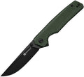S251122: Sencut Stria linerlock, green canvas micarta handle, 3.13" black finish D2 straight back blade
