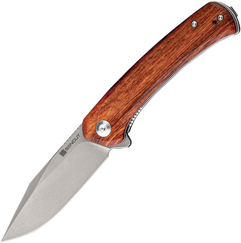 SA05DV1: Sencut Snap linerlock, Cuibourtia wood handle, 3.5" stonewash 9Cr18MoV clip point blade