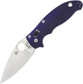 Spyderco Manix 2 folding knife with satin blade and blue handle, displayed open.