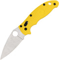Spyderco Manix 2 Salt folding knife with yellow FRN handle and satin finish blade, angled view.