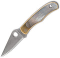SC133AP: Spyderco Bug slip joint keychain knife, nickel silver handle with abalone inlay, 1.25" satin 12C27 blade