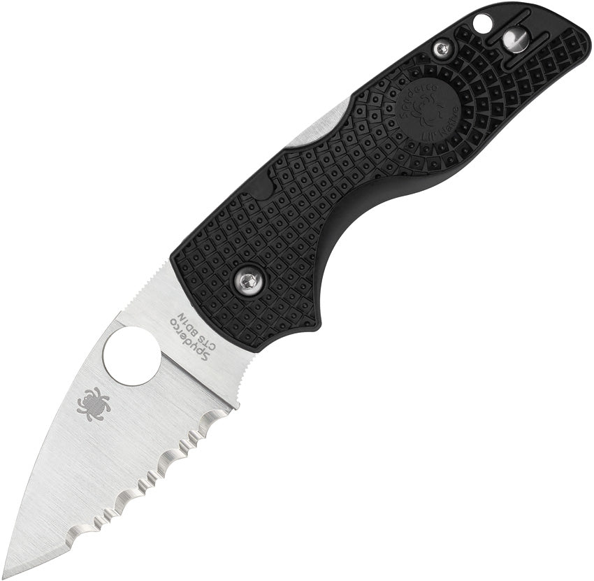 SC230SBK: Spyderco Lil' Native lockback, black textured FRN handle, 2.38" satin serrated CTS-BD1 blade